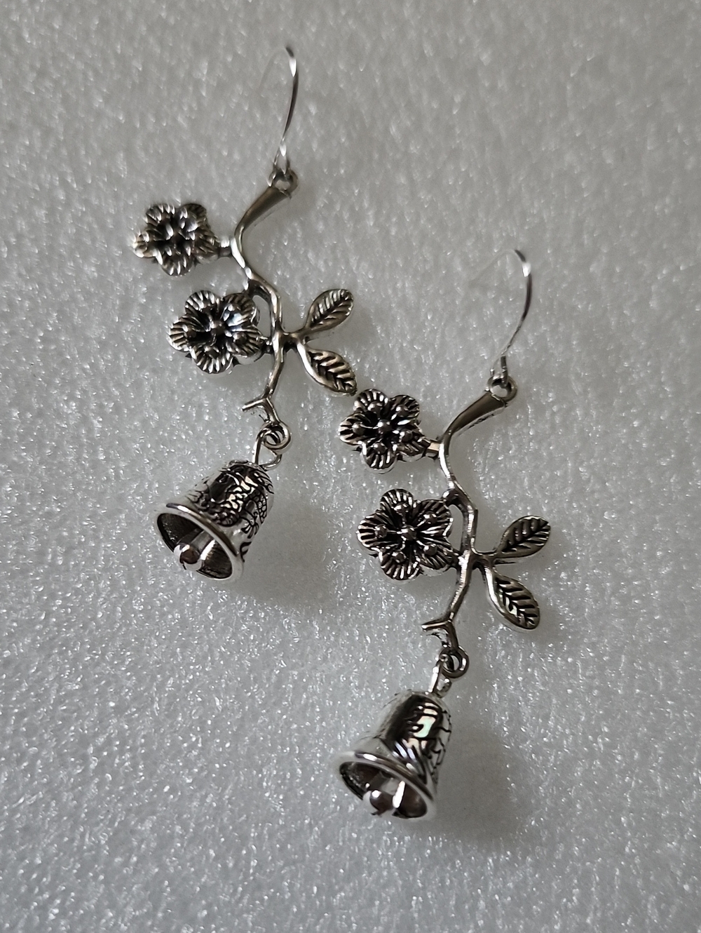 Hand Crafted Silver Floral Bell Dangle Earrings
